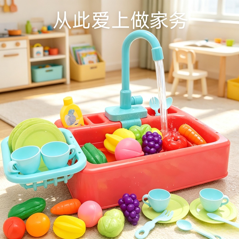 Kids Outdoor Kitchen Accessories - Küchenspielzeug aus Kunststoff, Spülbecken-Set, Kinder-Simulations-Rollenspiel-Hausarbeits-Kit, Frühpädagogisches