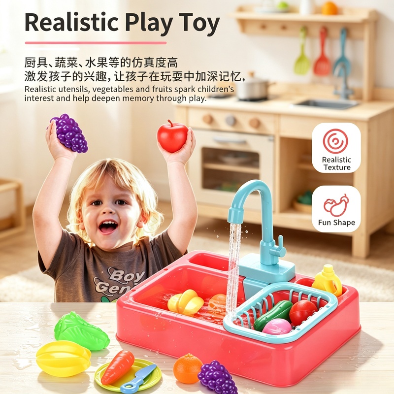 Kids Outdoor Kitchen Accessories - Küchenspielzeug aus Kunststoff, Spülbecken-Set, Kinder-Simulations-Rollenspiel-Hausarbeits-Kit, Frühpädagogisches