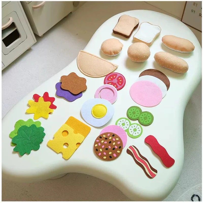 Kids Outdoor Kitchen Accessories - Filz-Burger-Sandwich-Set 28/10-teilig, Kinder-Rollenspiel-Küchenspielzeug, Montessori-Lernspielzeug, Geschenk für