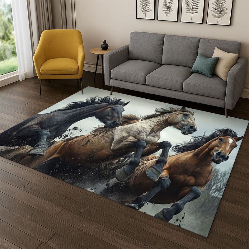 Kids Outdoor Area - Pferde-Teppich mit Pentium-Tiermotiv, Cartoon-Teppich für Schlafzimmer,